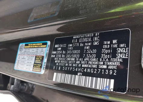 2022 Kia Telluride Sx from USA, damaged, VIN 5XYP54HC4NG271392